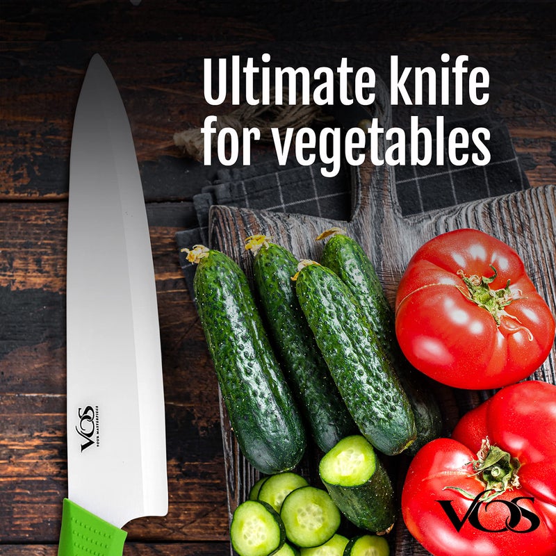Vos Ceramic Chef Knife 8 Inch with Protective Cover â€“ Zirconia Ceramic Blade for Food Preparation â€“ Lightweight Kitchen Knife (Green) - Image 5